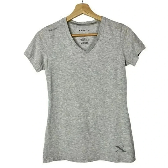 Tesla Light Gray Model X V-Neck Short Sleeve T-Shirt S - Picture 1 of 6